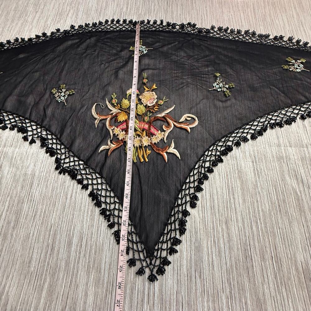 Vintage ATG Embroidered Beaded Fringe Scarf Wrap Shawl Whimsigoth Gypsy Boho‎ - Picture 10 of 16
